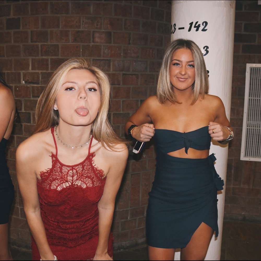 bec and bridge navy strapless dress